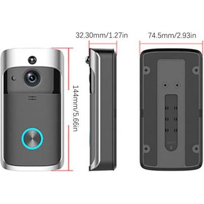 Smart Wireless Phone Door Bell Camera WiFi Smart Video Intercom Ring Doorbell, noir