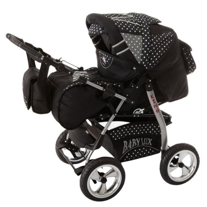 King 4 en 1 Poussette combinée avec siège auto + ISOFIX Poussette Canne et accessoires 13 noir cosmique & flocons de neige