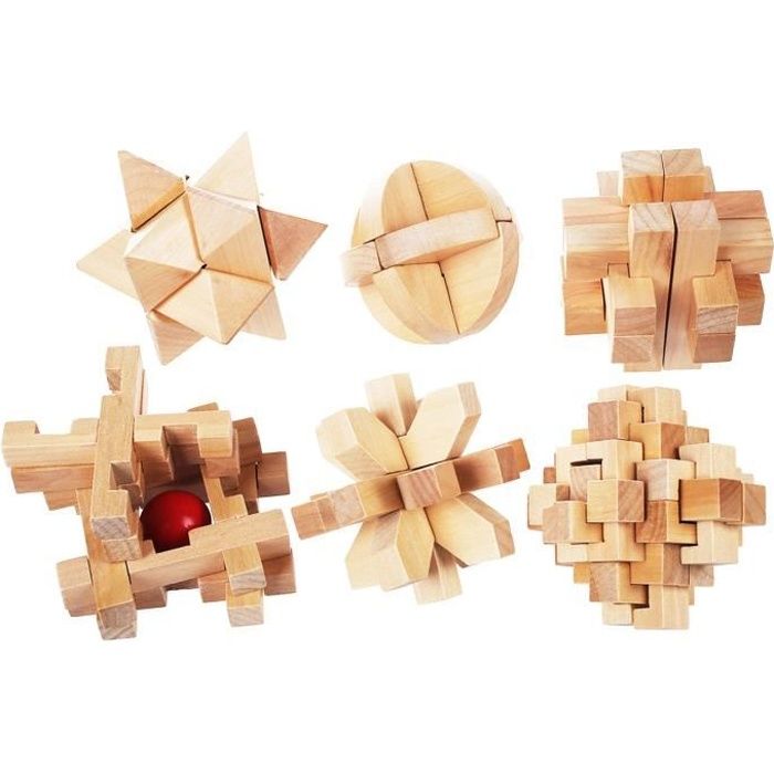 un ensemble de 6 casse-tetes en bois classique Cube Genius et casse-tete vieille Chine Kongming Luban Jigsaw serrure jouet educatif