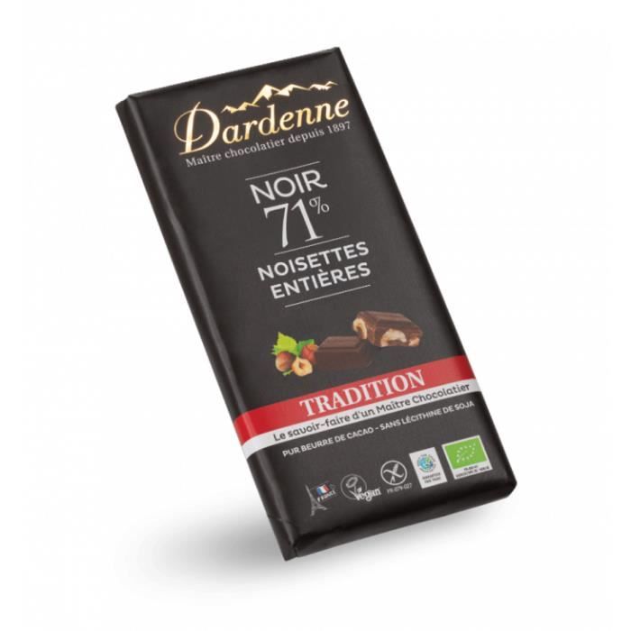Tablette chocolat noir noisettes entières 180gr