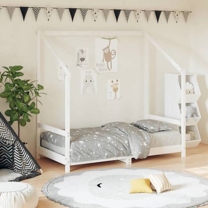 vidaXL Cadre de Lit pour Enfants Lit Simple avec Sommier à Lattes Meuble de Chambre à Coucher Moderne Blanc 80x160 cm 835710