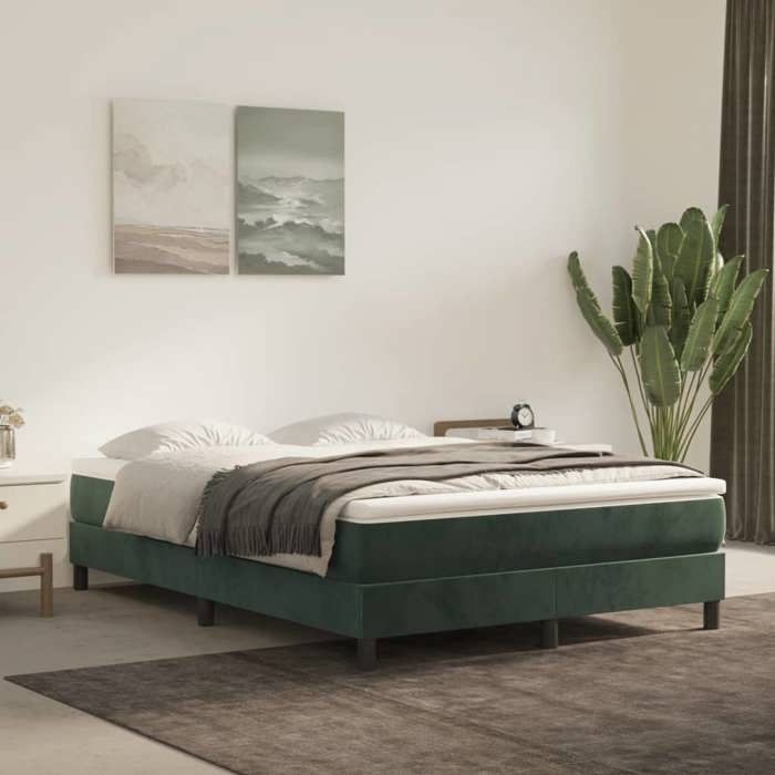 CHIC Lit Double 2 Personnes Sommier à lattes de lit Vert foncé 140x190 cm Velours Design31532