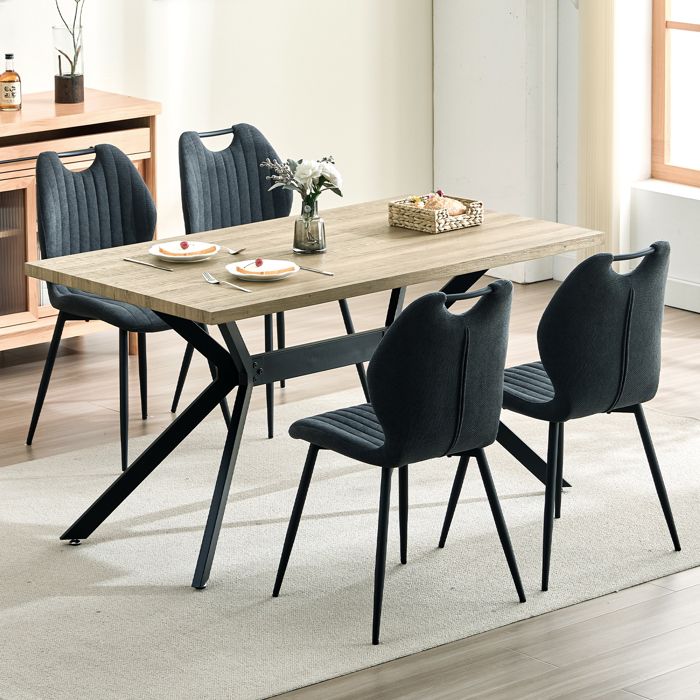 Ensemble table à manger - WAFTING - Table 140x80x73 cm - 4 chaises tissu - Bois clair & métal