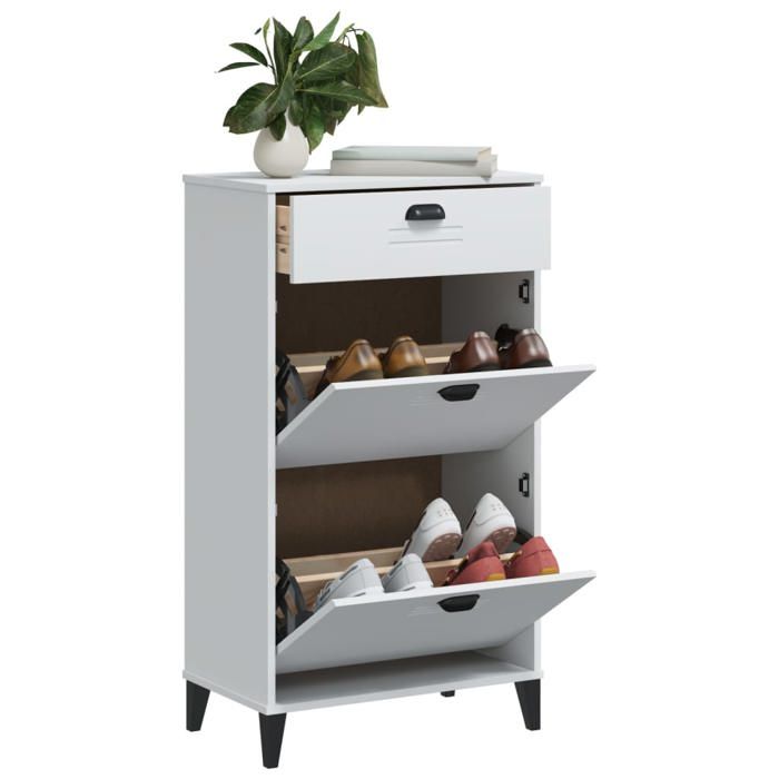 vidaXL Armoire à Chaussures Placard de Rangement avec Tiroirs Meuble à Chaussures Couloir Salon Industriel Blanc Bois 374926
