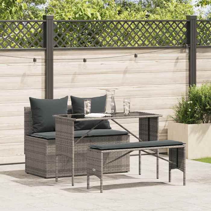 vidaXL Ensemble à manger de jardin 3 pcs coussins résine tressée ensemble de salle à manger dextérieur meuble de 4104183