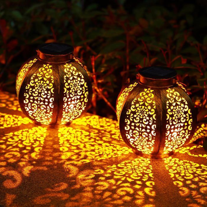 Lureshine Lot De 4 Lanternes Solaires Jardin Métal – Lumière Chaude & Motifs Floraux