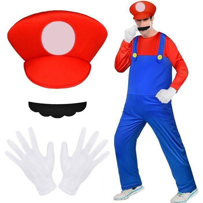 Déguisement Costume Mario Adulte,Costume de Cosplay,Déguisement