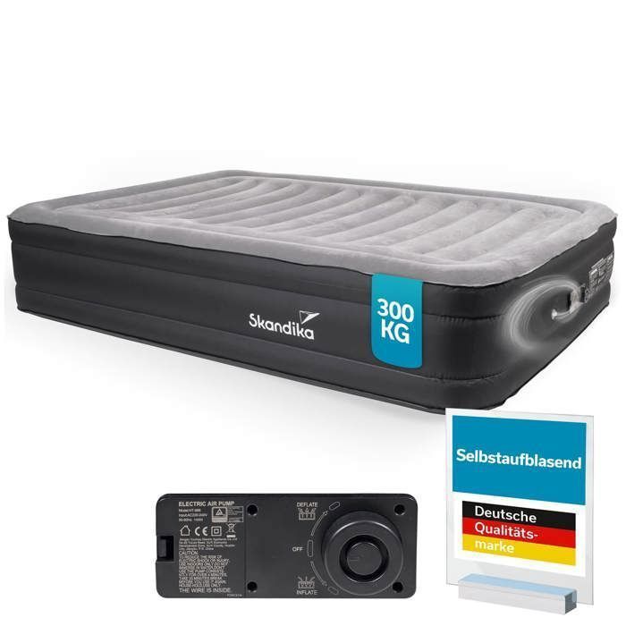Matelas gonflable double de camping - Skandika Sveja - 2 personnes - pompe intégrée - Gonflage rapide - Lit dappoint