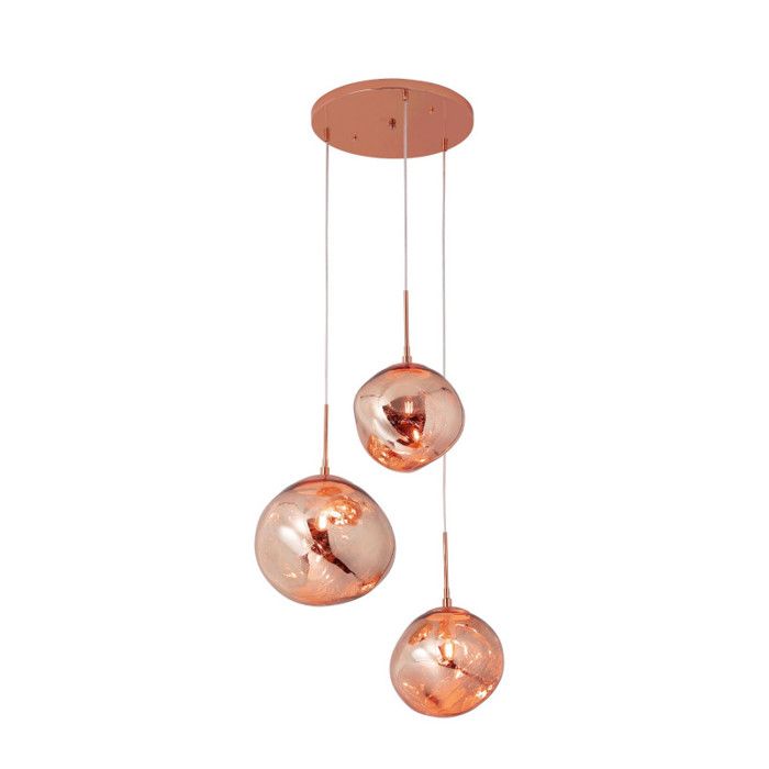 Lampe Suspendue Triple Triple Magma en Verre Irrégulier Métallisé Rose Cristal E27 - Idéale pour Salon Chambre