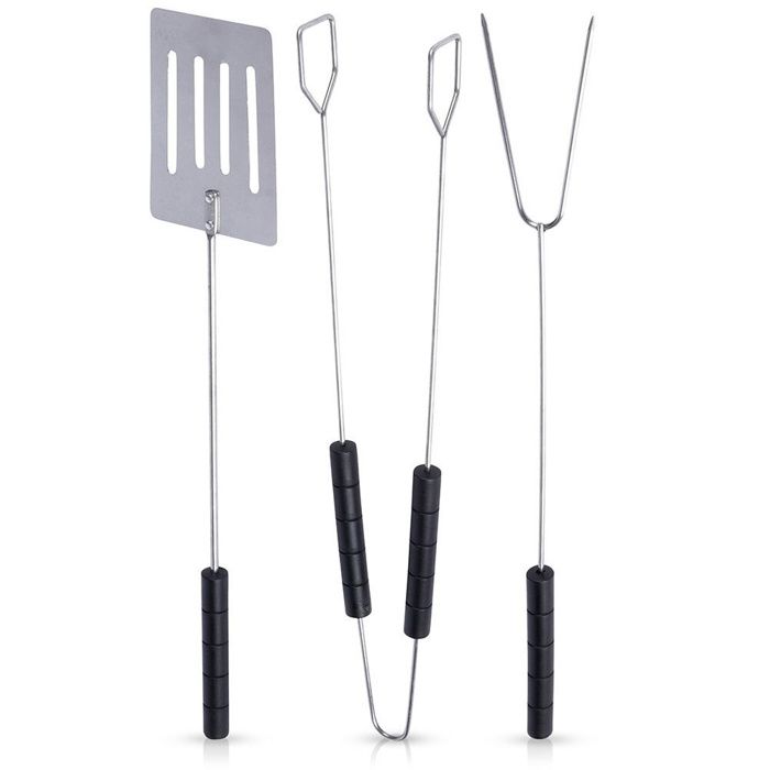 Ensemble dustensiles de barbecue - BBQ COLLECTION - 3 pièces - 38 cm - Métal noir - Poignées ergonomiques