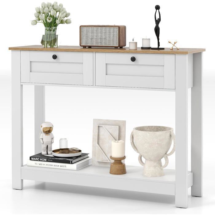 COSTWAY Table Console-106 x 30 x 81 5 cm (L x l x H) - 2 Tiroirs et 1 Étagère Table dEntrée Étroite Style Campagne COSTWAY Table Console-106 x 30 x 81 5 cm (L x l x H) - 2 Tiroirs et 1 Étagère Table dEntrée Étroite Style Campagne