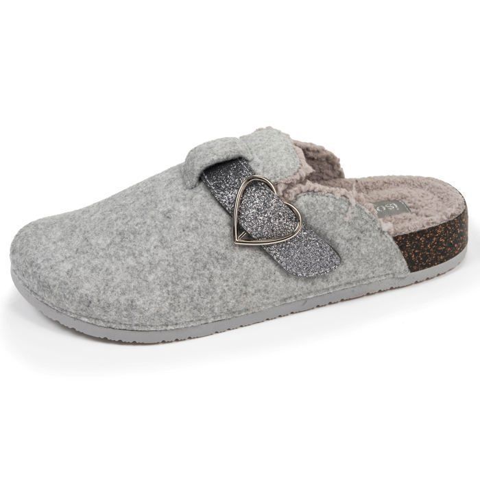Isotoner Chaussons semelle anatomique confort gris chiné femme