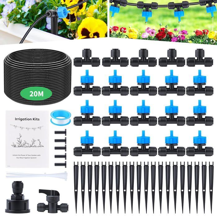 20M 1/8 tuyau système d'irrigation goutte à goutte avec 4 voies flèche goutte à goutte