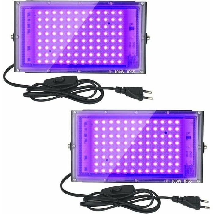 Meilleurs prix pour Lot de 2 Projecteurs UV LED 100W Imperméables IP65 Éclairage Ultraviolet pour Aquarium Soirée Peinture Fluo Affiches Fluorescen