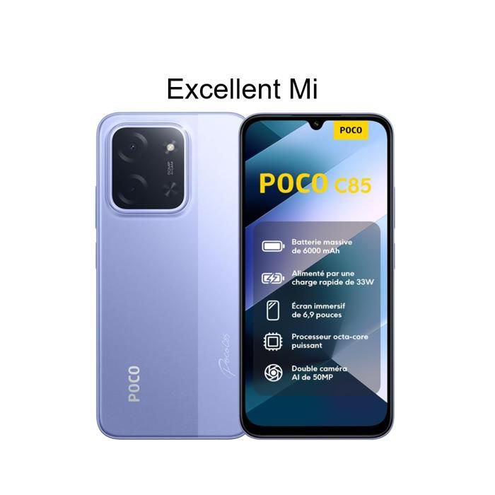 XIAOMI POCO C85 Smartphone 4G de 6GO RAM 128GO ROM - Violet - EU Version - vendu par Excellent Mi - Chargeur non inclus