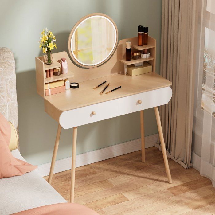 Coiffeuse avec 2 tiroirs - CREMLANK - Avec Miroir LED - 3 modes déclairage - 80X40X120CM - En bois - Montage facile