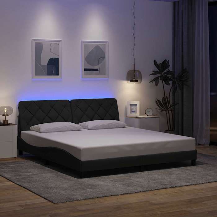CHIC Lit adulte2 places - 180x200 cm Structure/Cadre de lit et LED gris foncé 180x200 cm tissu #Sara45564