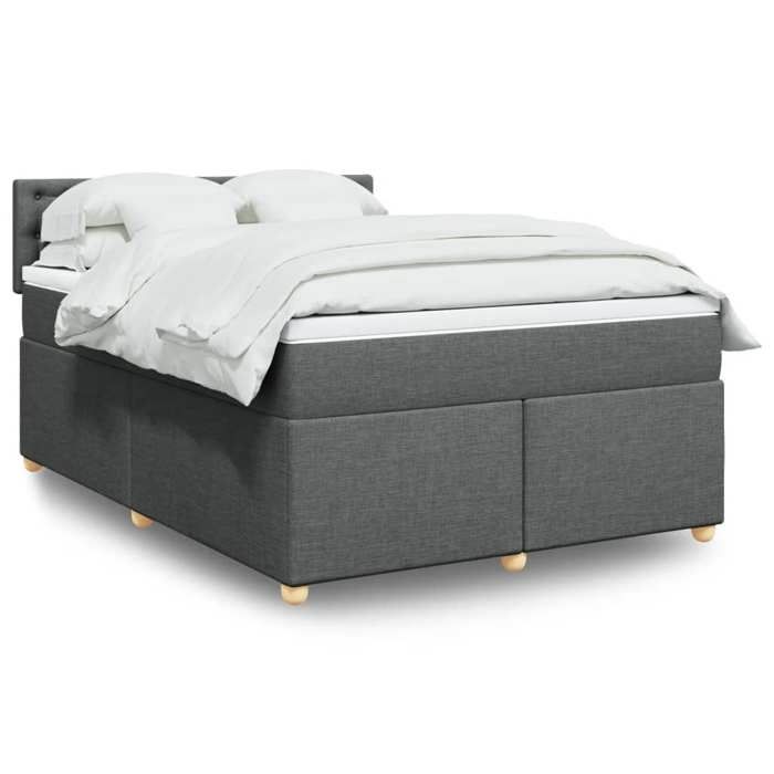 Lit avec sommier et matelas - vidaXL - 140x190 cm - Gris foncé - Ressorts ensachés - Surmatelas inclus - Housse amovible