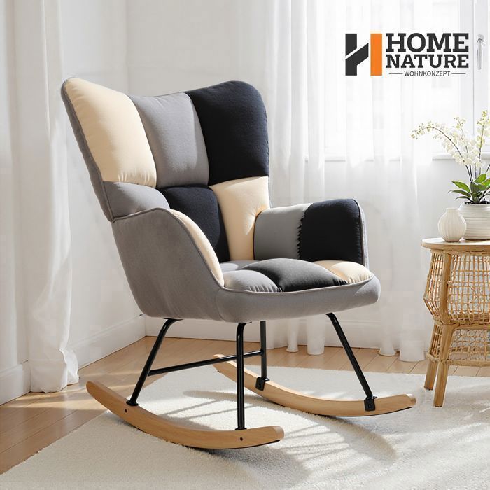 Fauteuil à bascule - Grand dossier - Revêtement en tissu chenille - Assise confortable - Pieds antidérapants