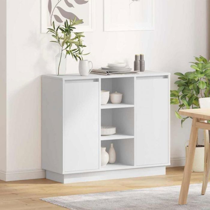 Buffet - bahut - enfilade Vidaxl Buffet LED avec étagère Blanc 90 x 32 x 75 cm Bois dingénierie