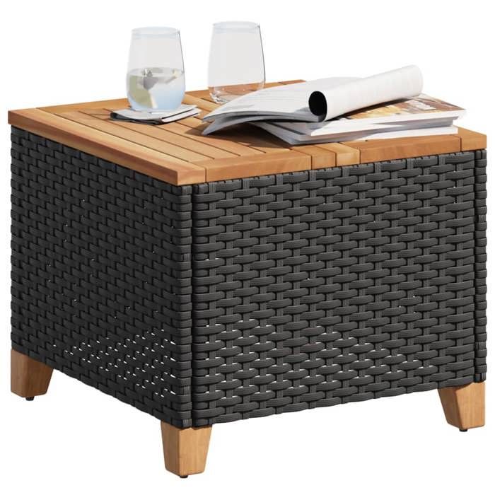 Black Friday Table à dîner de jardin BURKE 2/4 PERSONNES noir 45x45x37 cm résine tressée et bois acacia TTT413