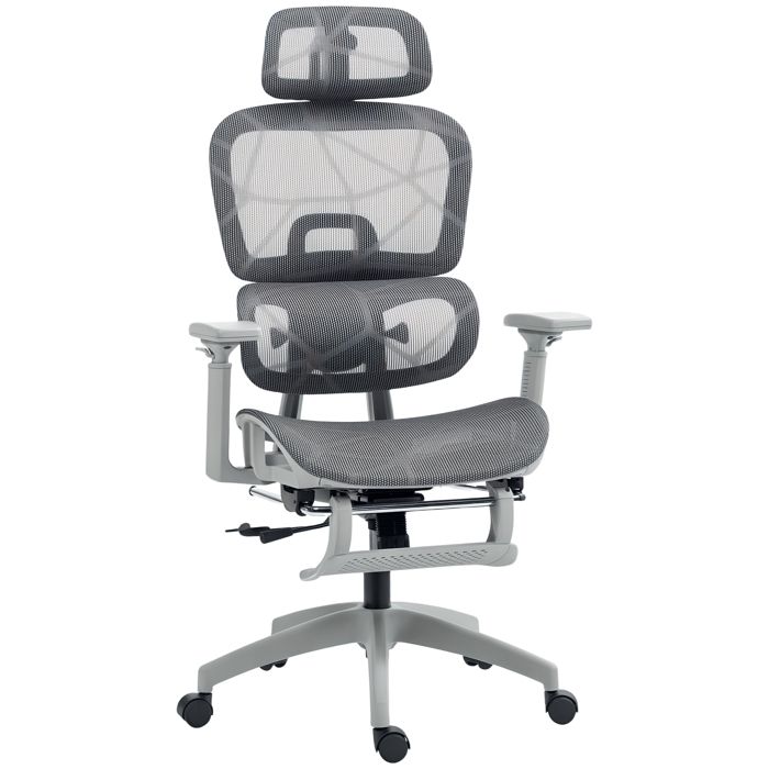Fauteuil de bureau - HOMCOM - accoudoirs 3D dossier inclinable et hauteur réglable - tissu en maille - 66x64x122 cm - gris Fauteuil de bureau - HOMCOM - accoudoirs 3D dossier inclinable et hauteur réglable - tissu en maille - 66x64x122 cm - gris