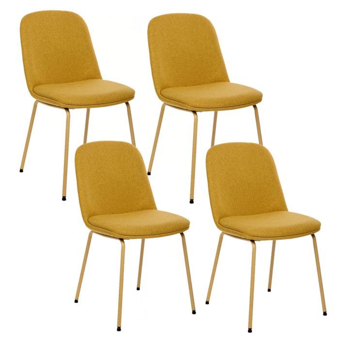 Toilinux - Lot de 4 chaises en tissu et pieds métal NEORA - Ocre et bois
