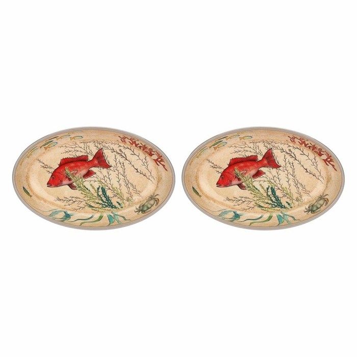 Assiettes / plateaux ovales - R133201PEM - Mélamine résistante - Motif Sea Life nautique - 33 x 23 cm (lot de 2)