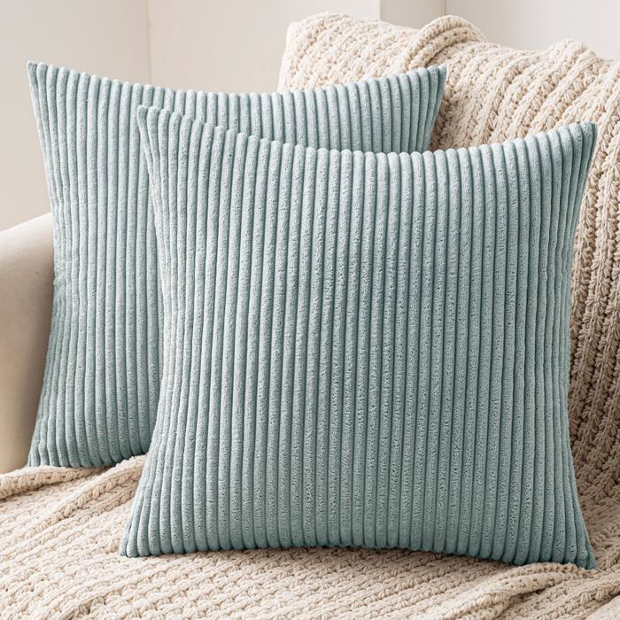 Housse de Coussin en Velours Côtelé Décorative - 40x40cm Douce - Pour Salon Chambre et Lit Clic Clac