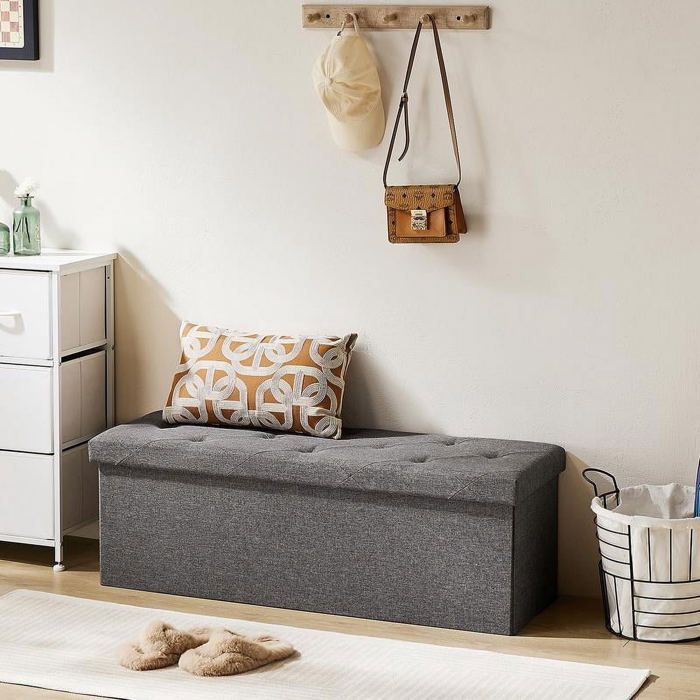 Tabouret ottoman pliant ottoman avec rangement banc de bout de lit siège rembourré banc de rangement avec assise pour chambre