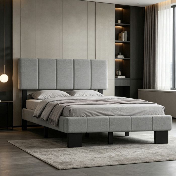 Lit 90x200 cm - DANNASI - Lit Capitonné en Velours avec Tête de Lit et Sommier à Lattes Lit Adulte & enfant pour lit simple Gris