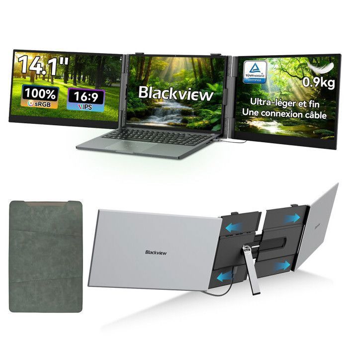 Blackview DCM6 Pro Extension Écran PC Portable 14 IPS FHD 1080P Triple Moniteur Ultra-Fin Protection Oculaire pour 13-173