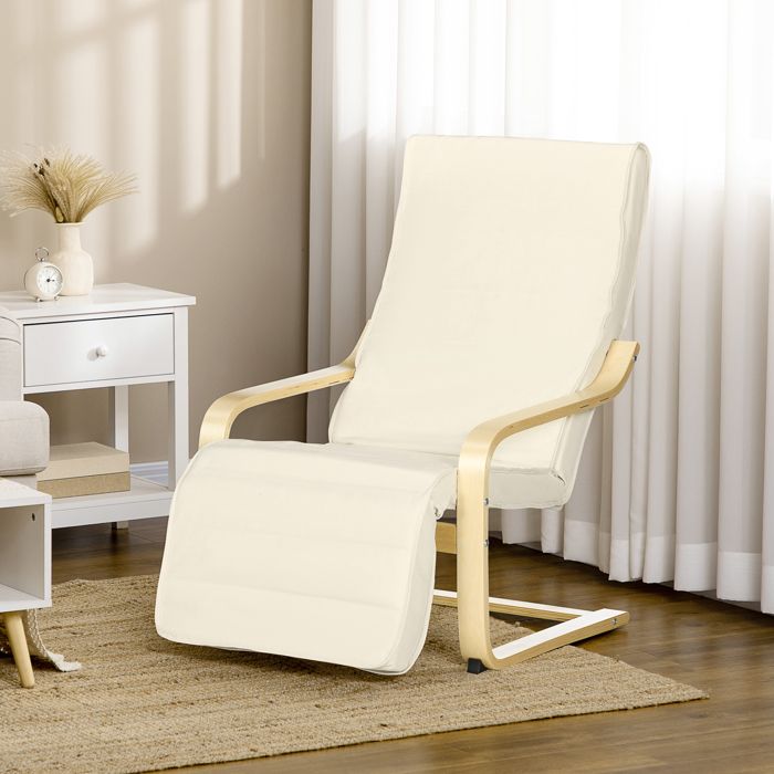 MOTHINESSTO2565-Fauteuil Relax Confort et Relaxation avec Repose-Pied réglable déhoussable 94 x 665 x 100 cm cm Bois Massif Crème