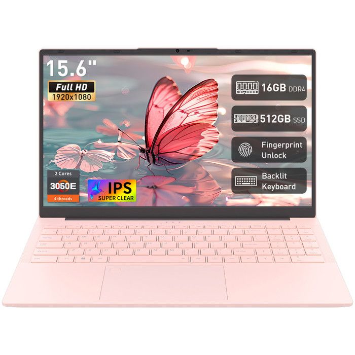 PC portable Auusda - 156 AMD 3050E - 16Go RAM - Stockage 512Go SSD FHD - Windows 11 Ordinateur portable Rose 4 cœurs