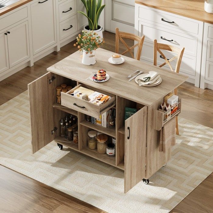 Îlot de Cuisine en Bois 120cm Plan de Travail Rabattable Chariot Mobile avec Tiroir Placard et Roulettes Pratiques 120x43.5x92.9cm Îlot de Cuisine en Bois 120cm Plan de Travail Rabattable Chariot Mobile avec Tiroir Placard et Roulettes Pratiques 120x43.5x92.9cm
