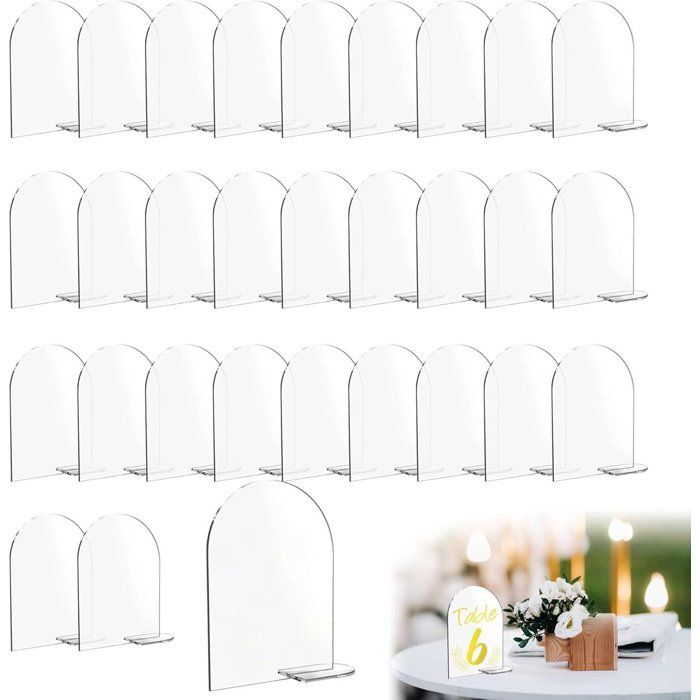 Panneaux Acrylique Courbés pour Numéros de Table Lot de 20 avec Supports Transparente DIY Mariage Restaurant Décoration