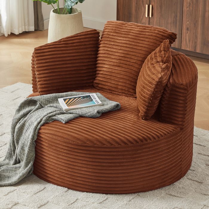 Fauteuil Lounge en Velours Côtelé - Petit Canapé 1 place Design Moderne - 124x113x86cm - Sans Motage - Orange