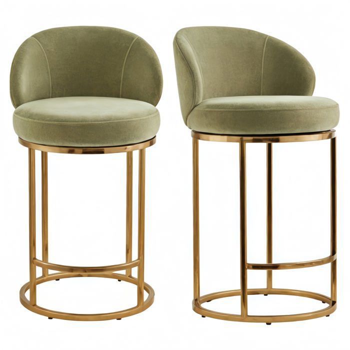 Lot de 2 Chaises de bar Pivotantes 360° Assise 90 5 cm Chenille Dossier Rembourré-Vert