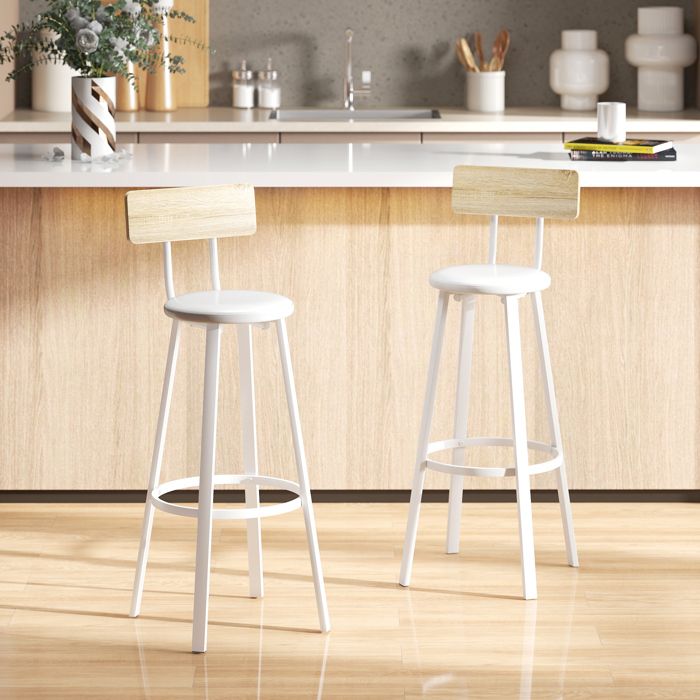 Tabouret haut de cuisine - Lot de 2 - Assise PU rembourrée - Dossier mélamine effet bois - Hauteur dassise 755 cm