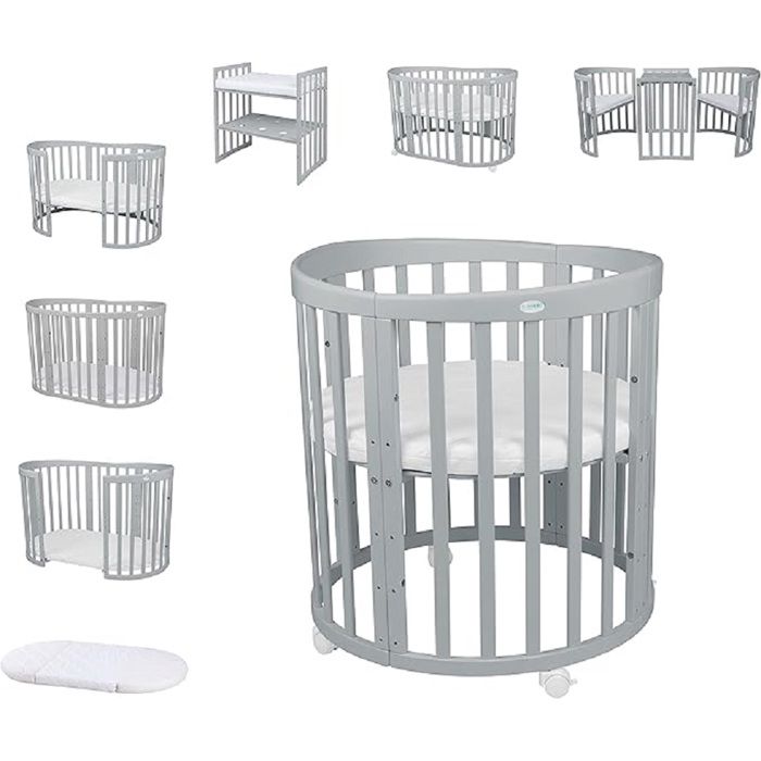 Waldin Lit Bébé Ovale 7en1 Évolutif Matelas - Gris - Sans ensemble de tissu (lit seul) Waldin Lit Bébé Ovale 7en1 Évolutif Matelas - Gris - Sans ensemble de tissu (lit seul)