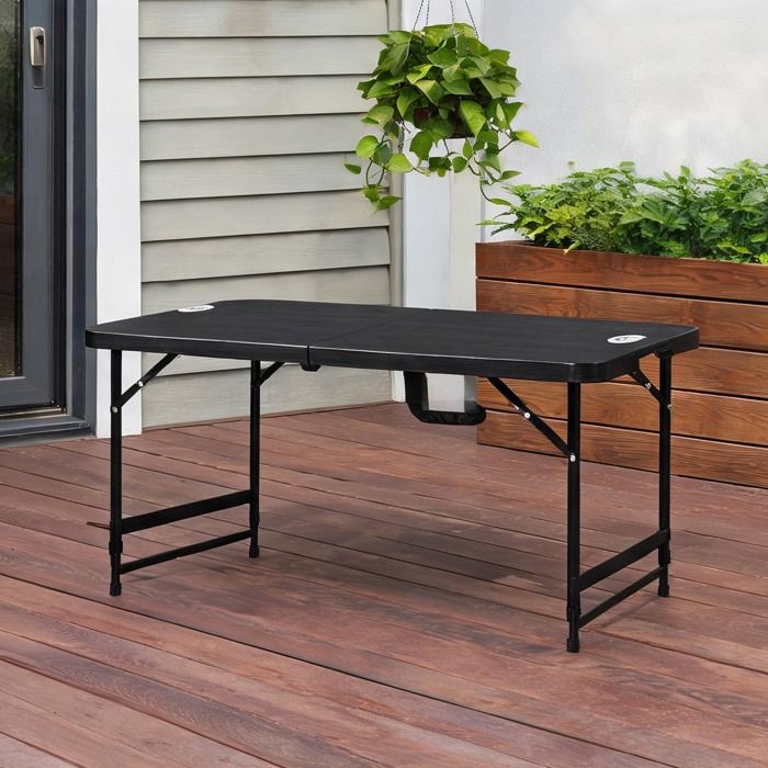 Gris Foncé Hdpe Garden Tables combining 46.5 x 23.6 x 29.1 in and Table de repas rectangulaire pliable HDPE 4 personnes