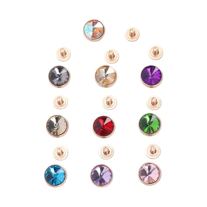 100 Ensembles de Rivets en Cristal de 12mm 10 Rivets en Strass de Couleur Poteaux à Vis