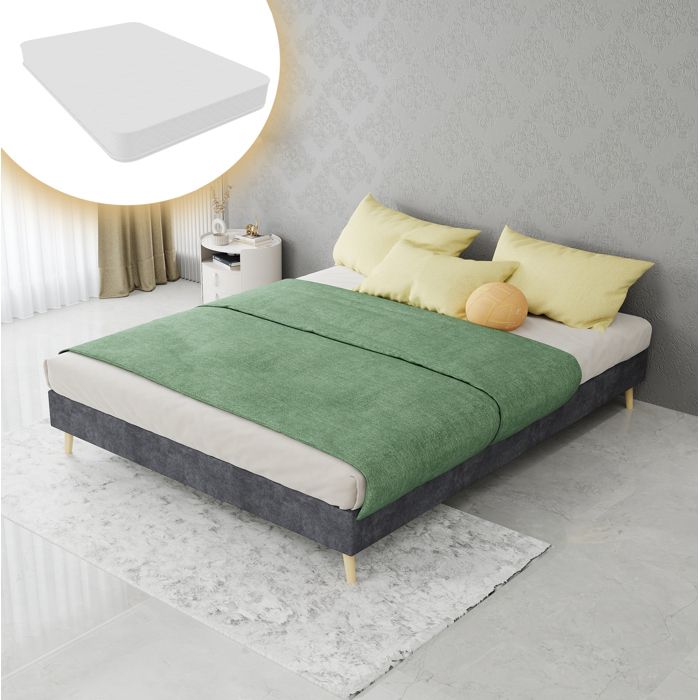 VUENOR Ensemble sommier matelas 140 x 200 cm gris – lit plateforme moderne