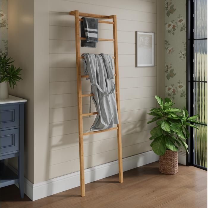 Échelle porte-serviettes en bambou naturel 50 cm – 7 barreaux sans perçage