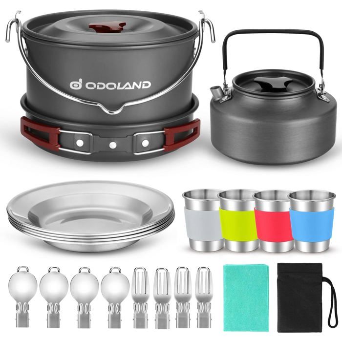 Multi-PCS Kit de Casseroles Camping Ustensiles de Cuisine À Suspendre en Alliage dAlu Légère Durable et Compact avec