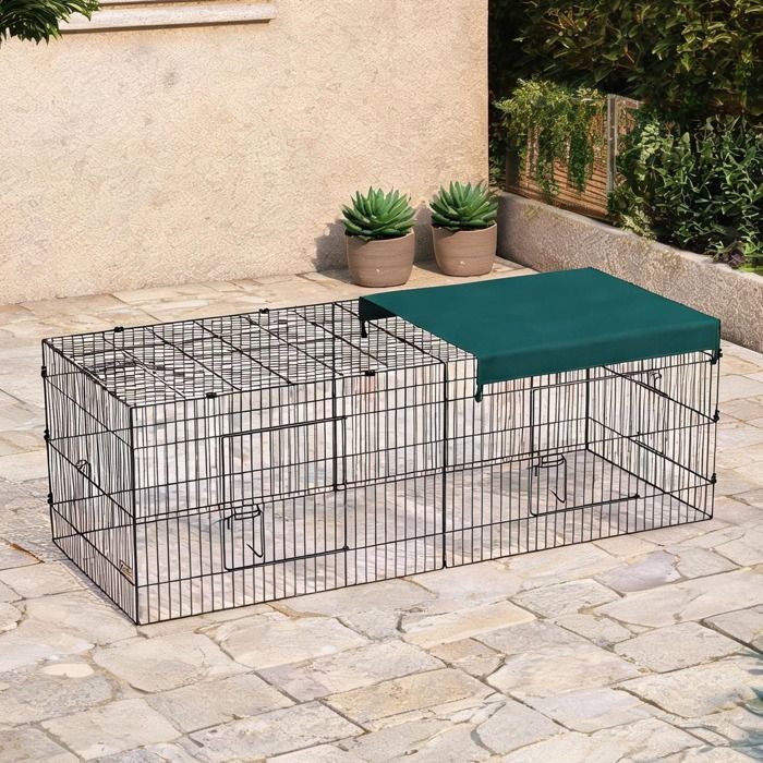 Enclos modulable en acier vert pour lapins et rongeurs intérieur/extérieur 220 x 85 x 70 cm