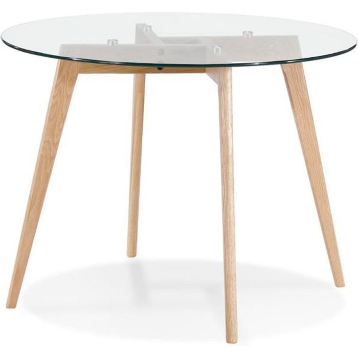 petite table à diner ronde 'angela' en verre transparent - ø 100 cm