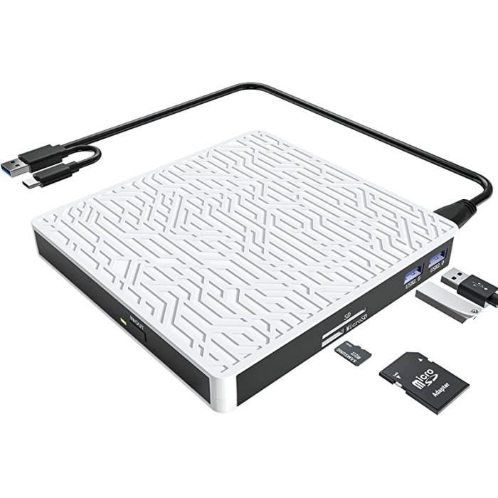 AMOUNE Lecteur CD DVD Externe 5 en 1 Graveur CD DVD Externe PC avec 2