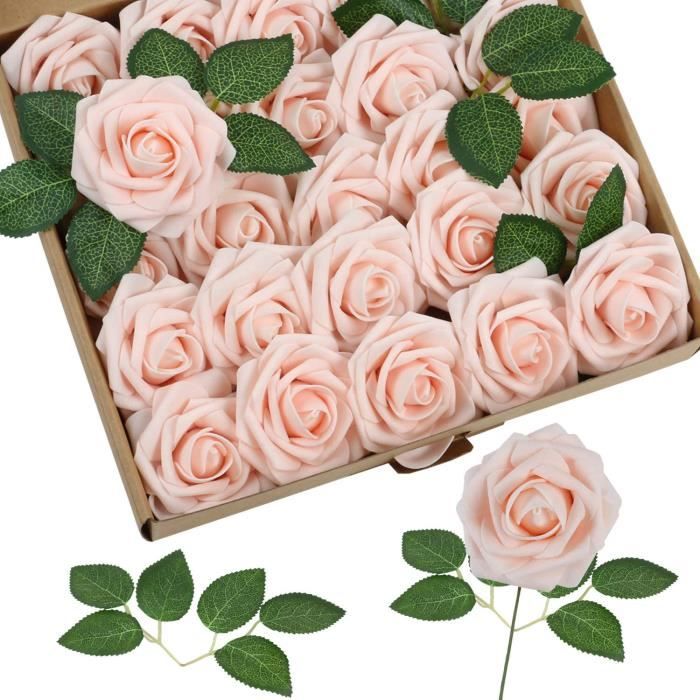 25 Roses Artificielles Réalistes - Tige 20cm - Pour Mariage Et Décoration Maison