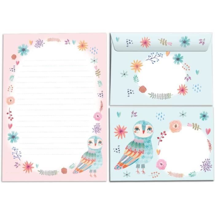 Lot de papier à lettre A5 avec enveloppe pour fille - Motif papillons et fleurs - Bloc A5 avec 25 feuilles 15 enveloppes